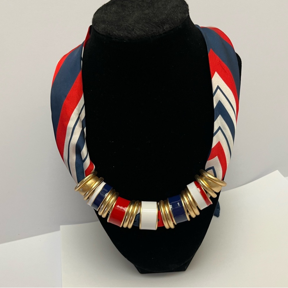NWT โ๏ธโฅ๏ธ๐โ๏ธ Piper K gorgeous red n blue tones adjustable scarf necklace - Picture 7 of 12